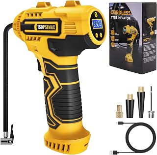 Skeufy Car Tyre Inflator Air Compressor, Portable Cordless Tyre Pump, 150psi Handheld Car Tyre Pump With LED Light, USB Rechargeable Battery, 3 Nozzles, Electric Air Pump for Car