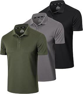 frueo 3er Pack Men's Polo Shirt Slim Fit Basic Short Sleeve Breathable and Hygroscopic Sports-T-Shirt, Men's Golf T-Shirts, Short Sleeve, Black Navy Green