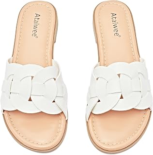 Ataiwee Women's Dressy Braided Open Toe Flat Slides Sandals