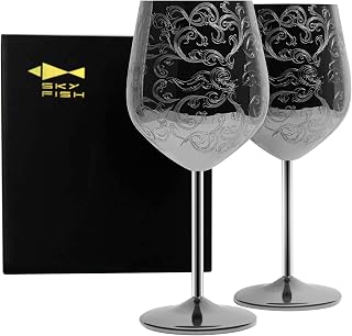 SKY FISH Stainless Steel Wine Glasses, Black, 480 ml, Set of 2