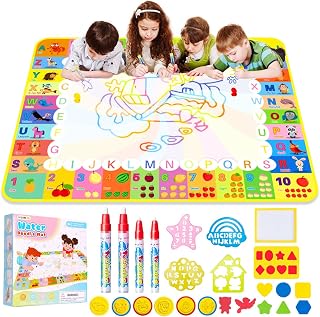 MELAND Water Doodle Mat, Mess-Free Toy for Kids & Toddlers Ages 3-6 | 120 x 90cm, Large, Reusable, 4 Magic Pens, Creative and Learning, Birthday Gifts for Boys and Girls, Indoor & Outdoor Play