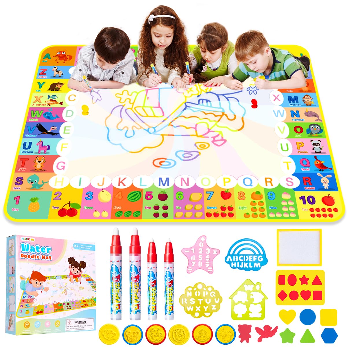 MELAND Water Doodle Mat, Mess-Free Toy for Kids & Toddlers Ages 3-6 | 120 x 90cm