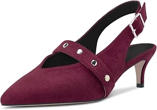 HDEUOLM Women's Stiletto Mid Heel Pointed Toe Sandals Slingback Slip-on Buckle Closure Party Dress Shoes