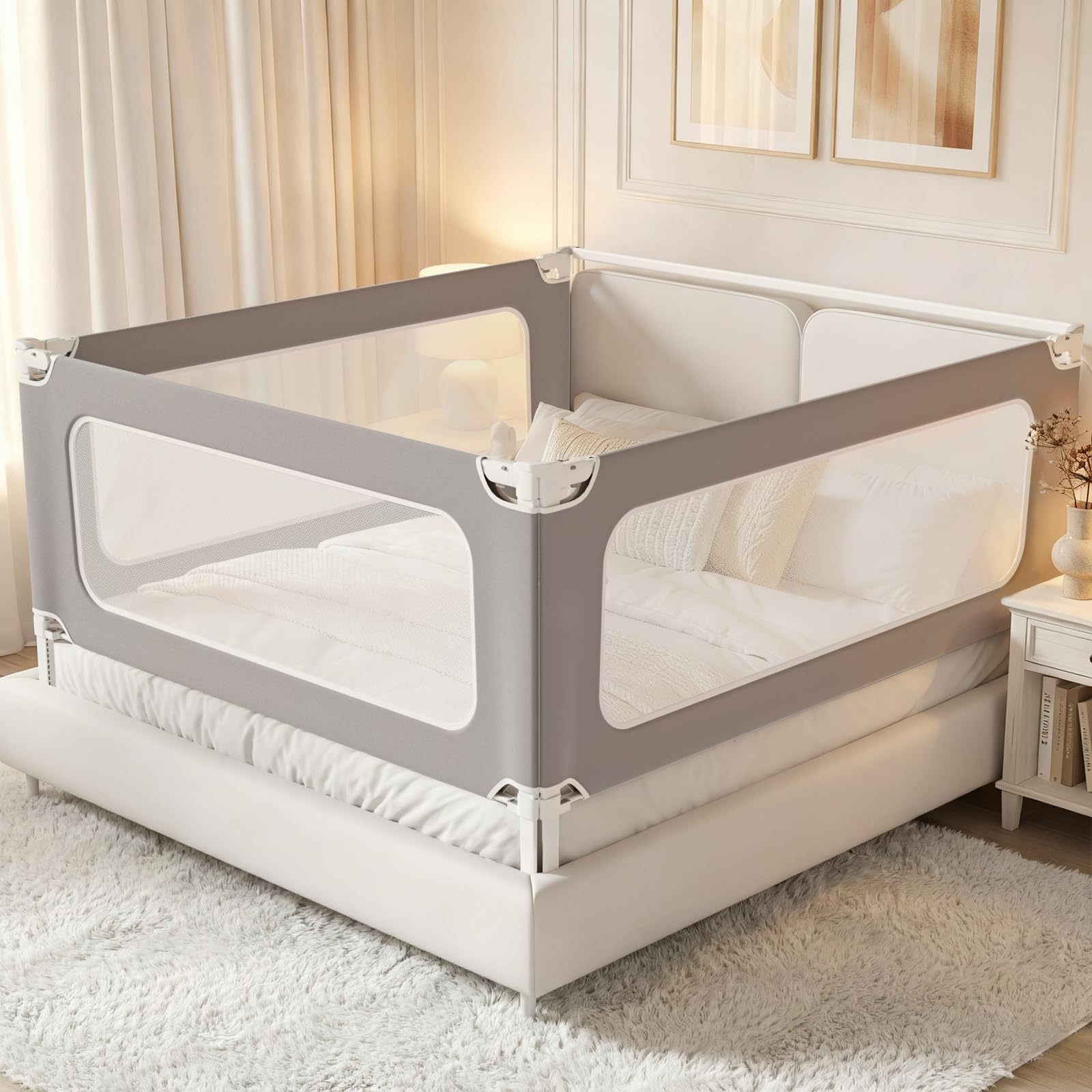 3 Piece Bed Rails for Toddlers King Size, Adjustable Baby Bed Rail Guard | King 