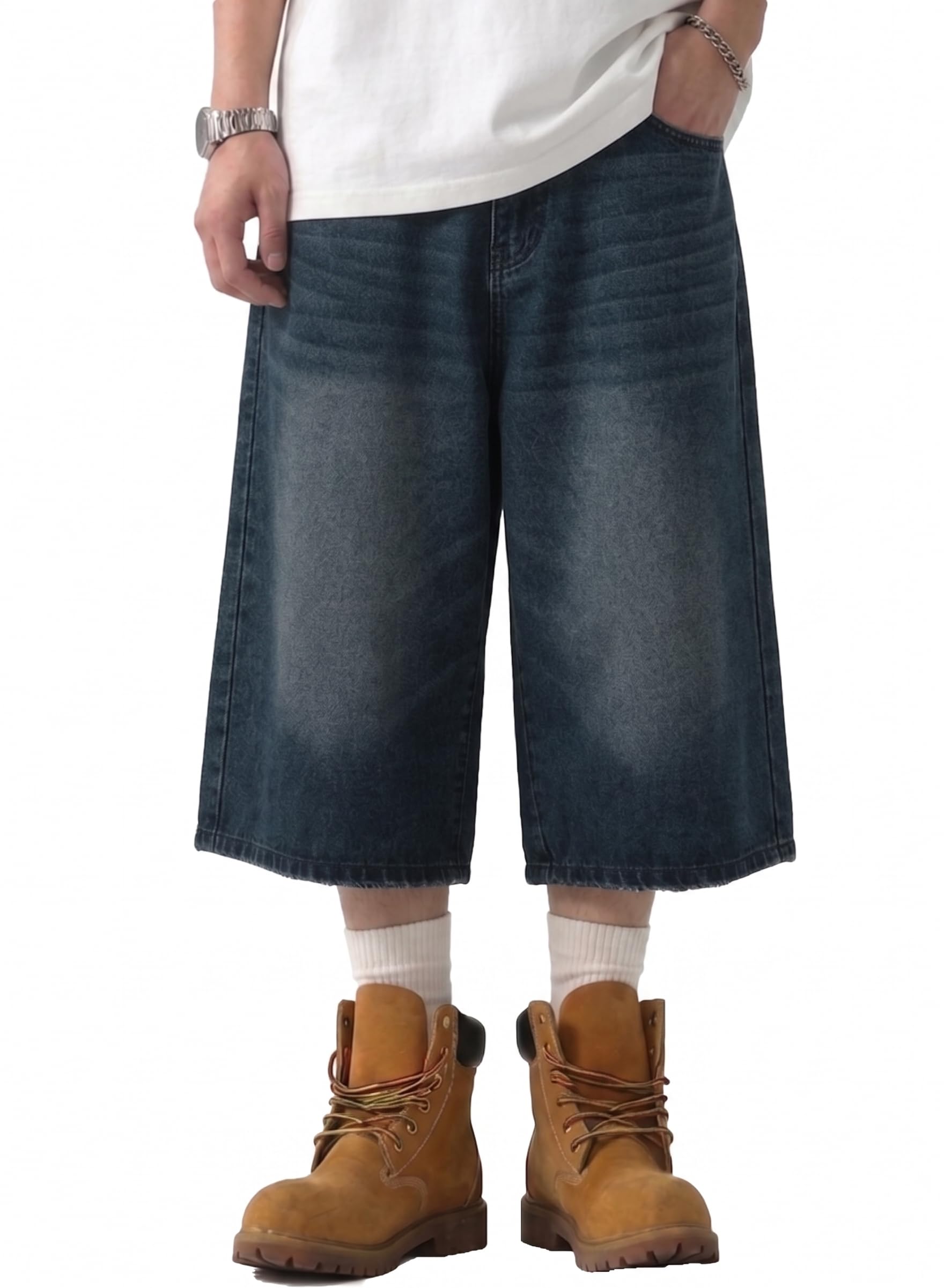 Mens Baggy Jean Shorts Y2K Jorts Denim Shorts Men Loose Fit Wide Leg 16.5 Inch I