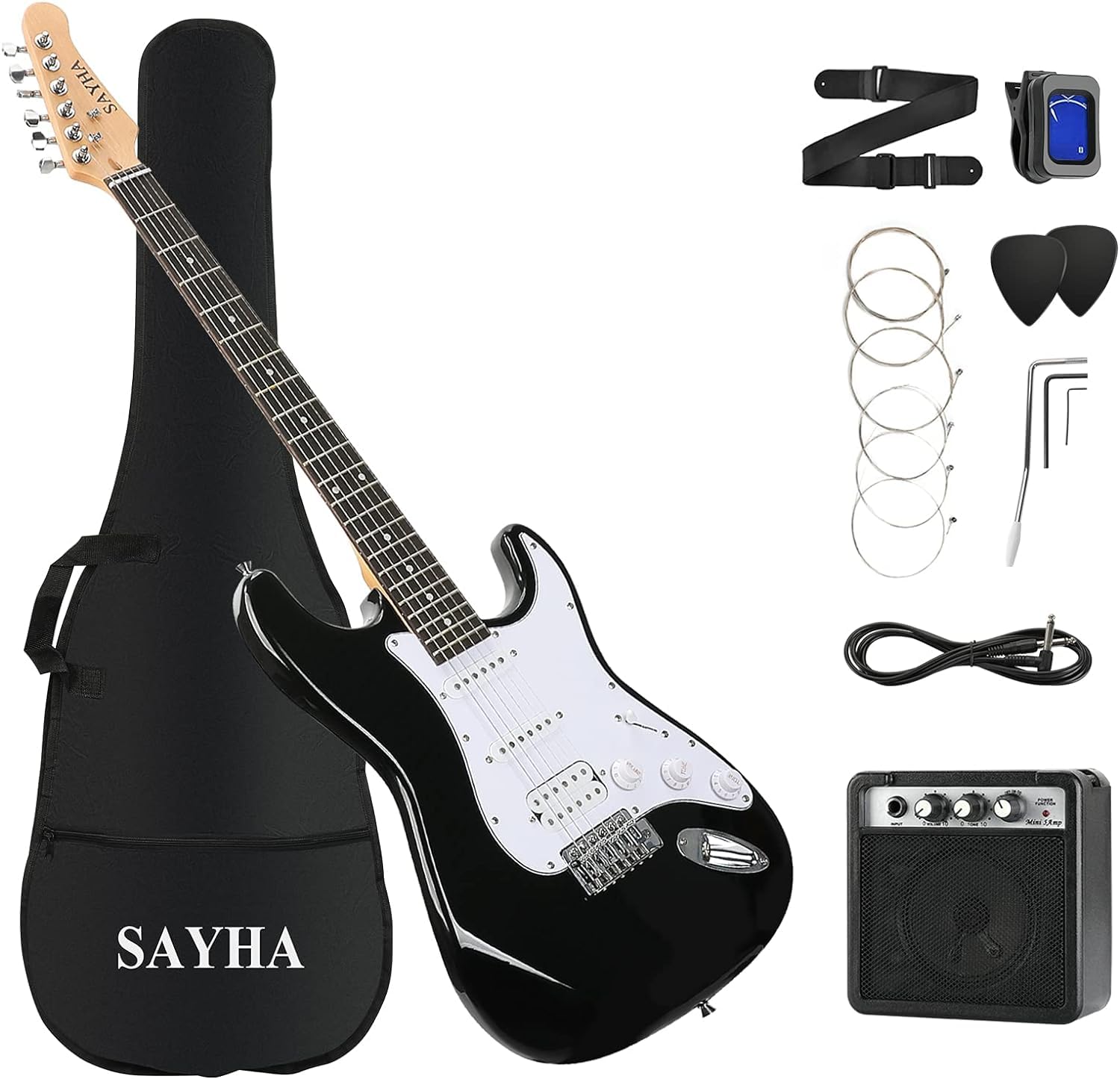 SAYHA Electric Guitar, 39 Inch Solid Full-size Electric Guitar HSS Pickups Start