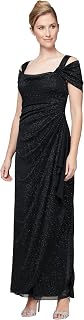Alex Evenings Long Cold Shoulder Dress (Petite and Regular Sizes) Women's Mother of the Mary Dress