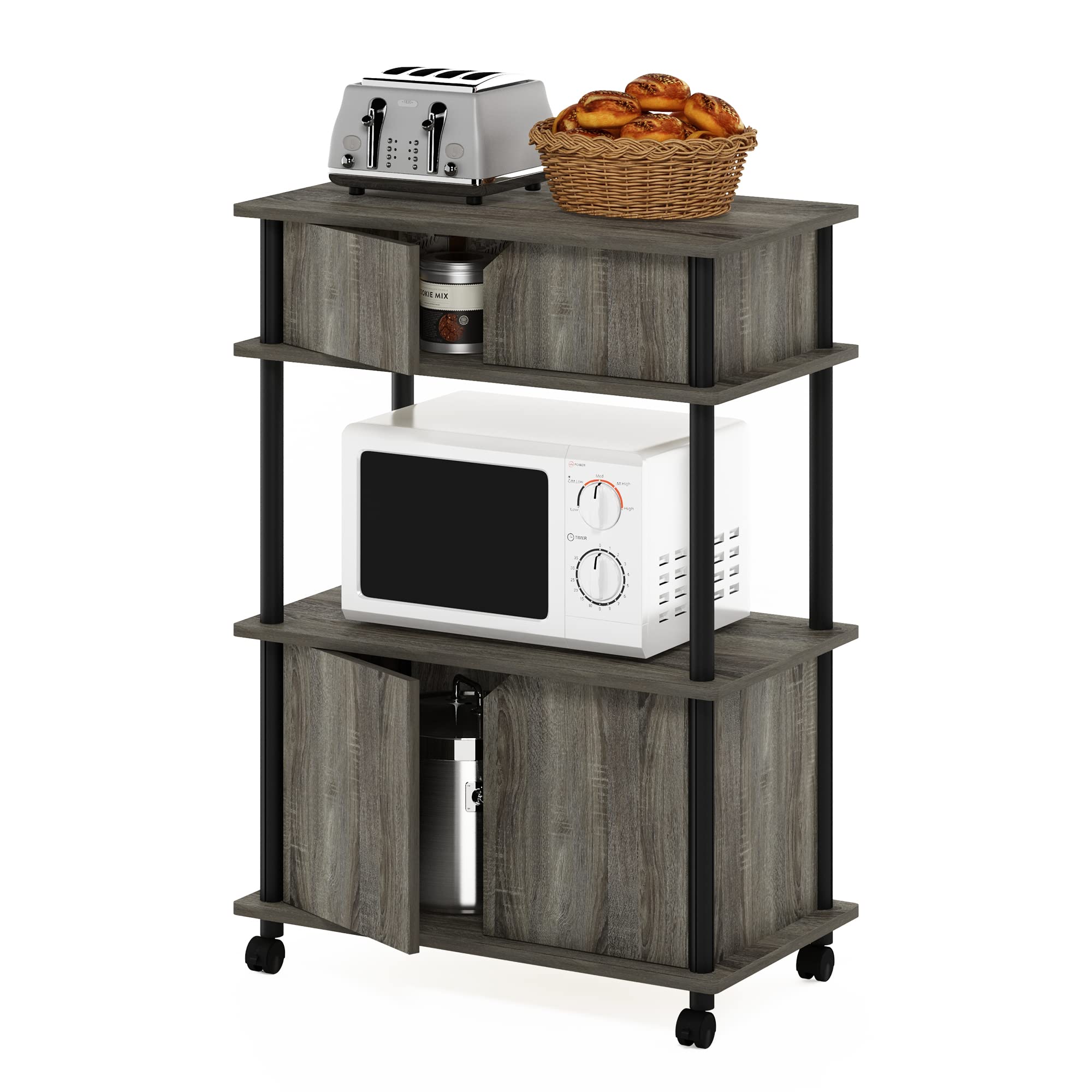 Furino Kitchen Storage Cart Turn N Tube, French Oak Gray/Black, Cabinet Included