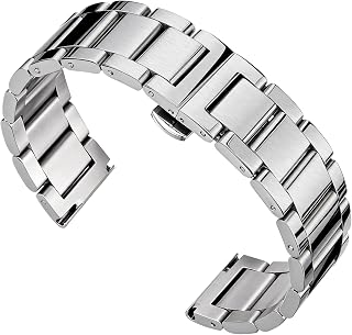 BINLUN Stainless Steel Watch Band, Heavy Duty Metal Replacement Strap with Polished & Matte Brushed Finish for Men and Women, 16mm-26mm(Brushed Finish Silver,21mm)