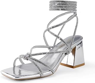 Shoe'N Tale Lace Up Heels Women Square Toe Sandals