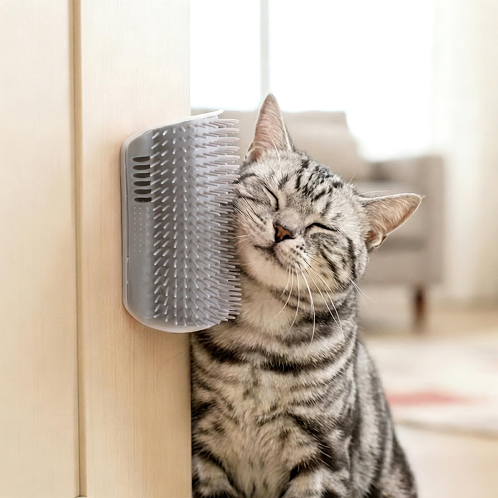 Wall Mounted Cat Corner Scratcher Self Grooming Brush with Catnip Soft Bristles 