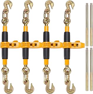 VEVOR Ratchet Chain Binder, 4PCS 3/8"-1/2" Heavy Duty Load Binders, with G80 Hooks 12000 lbs Secure Load Limit, Labor-Saving Anti-Skid Handle, Tie Down Hauling Chain Binders for Flatbed Truck Trailer