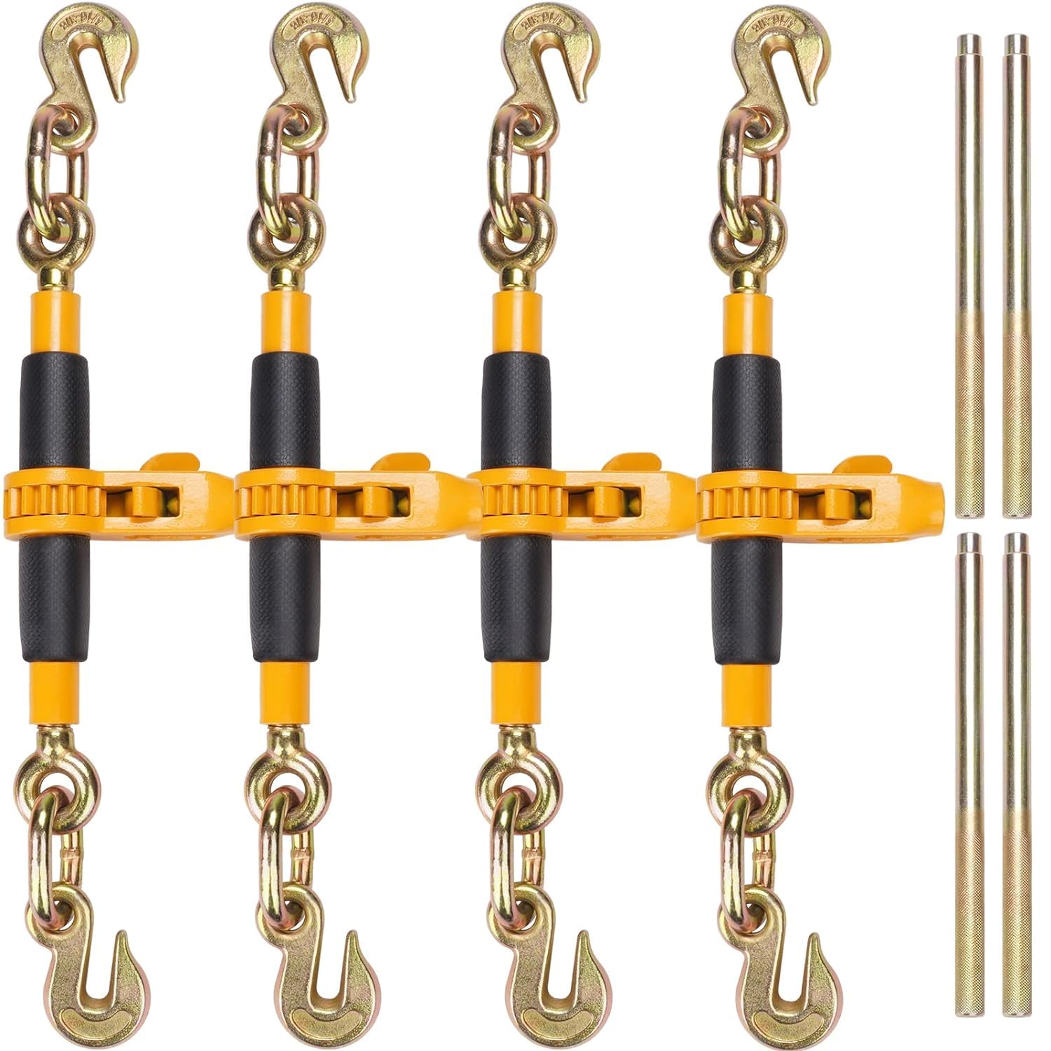VEVOR Ratchet Chain Binder, 4PCS 3/8"-1/2" Heavy Duty Load Binders, with G80 Hoo