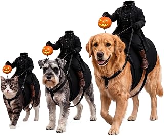 Light Up Headless Horseman Pet Costume for Dogs and Cats | Halloween Pumpkin Rider Costume with Adjustable Harness, Funny Pet Costume for Halloween Parties Walks Photos Costume Events