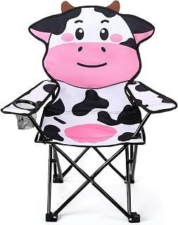 KABOER Kids White Cow Pattern Outdoor Folding Camping Chair with Cup Holder and Carrying Bag for Beach Picnic Camping Travel Lawn