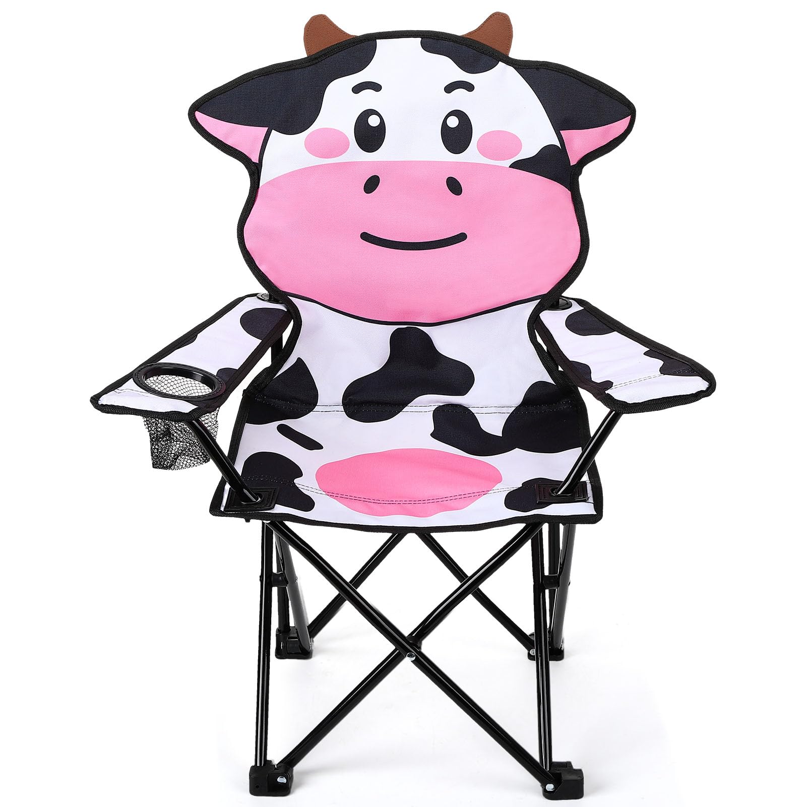 KABOER Kids White Cow Pattern Outdoor Folding Camping Chair with Cup Holder and 