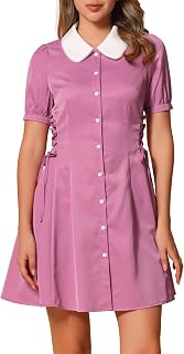 Allegra K Women's Vintage Peter Pan Collar Lace Up Waist A Line Dress