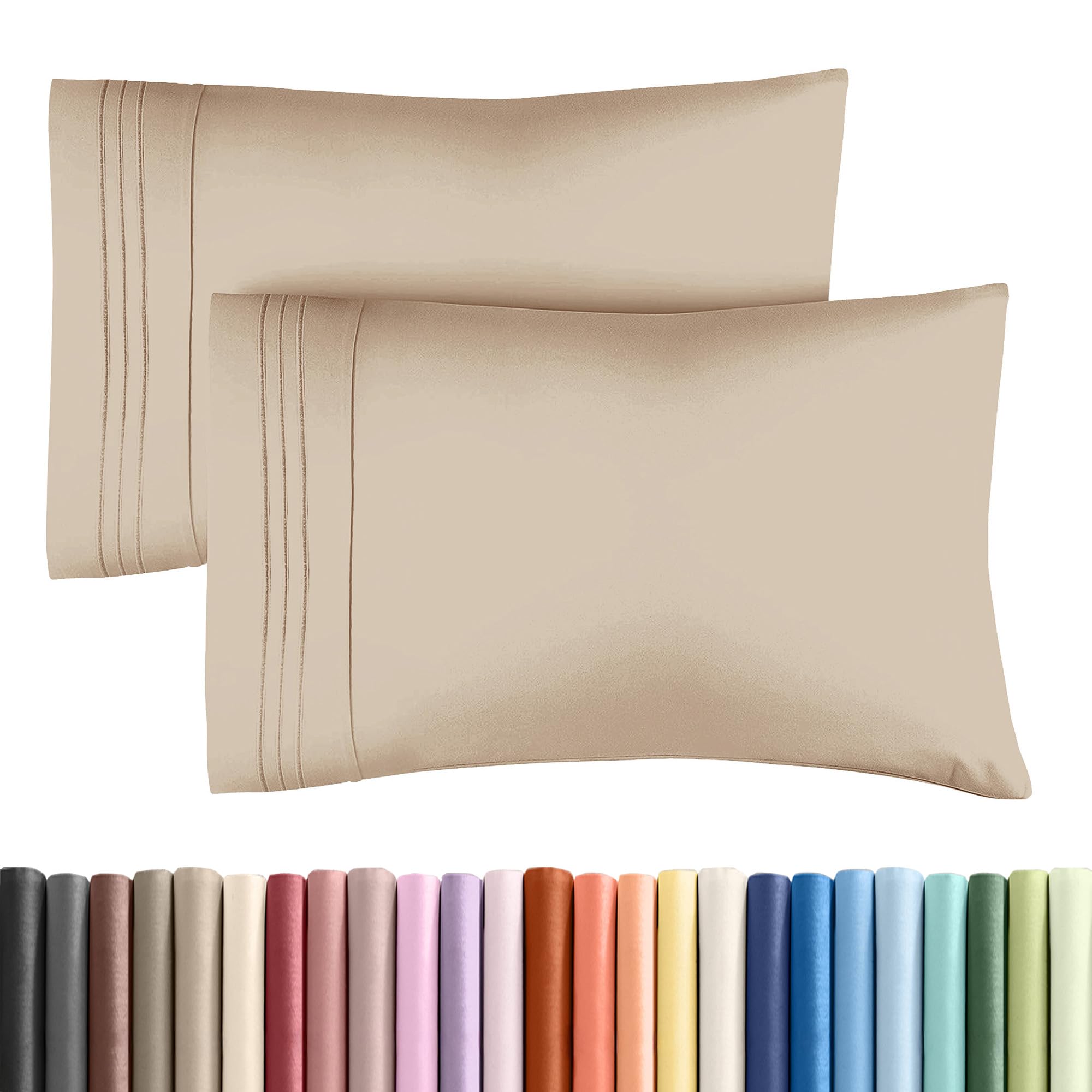 Queen Pillow Cases Set of 2 - Ultra Soft Cozy Pillowcase Covers - Cream