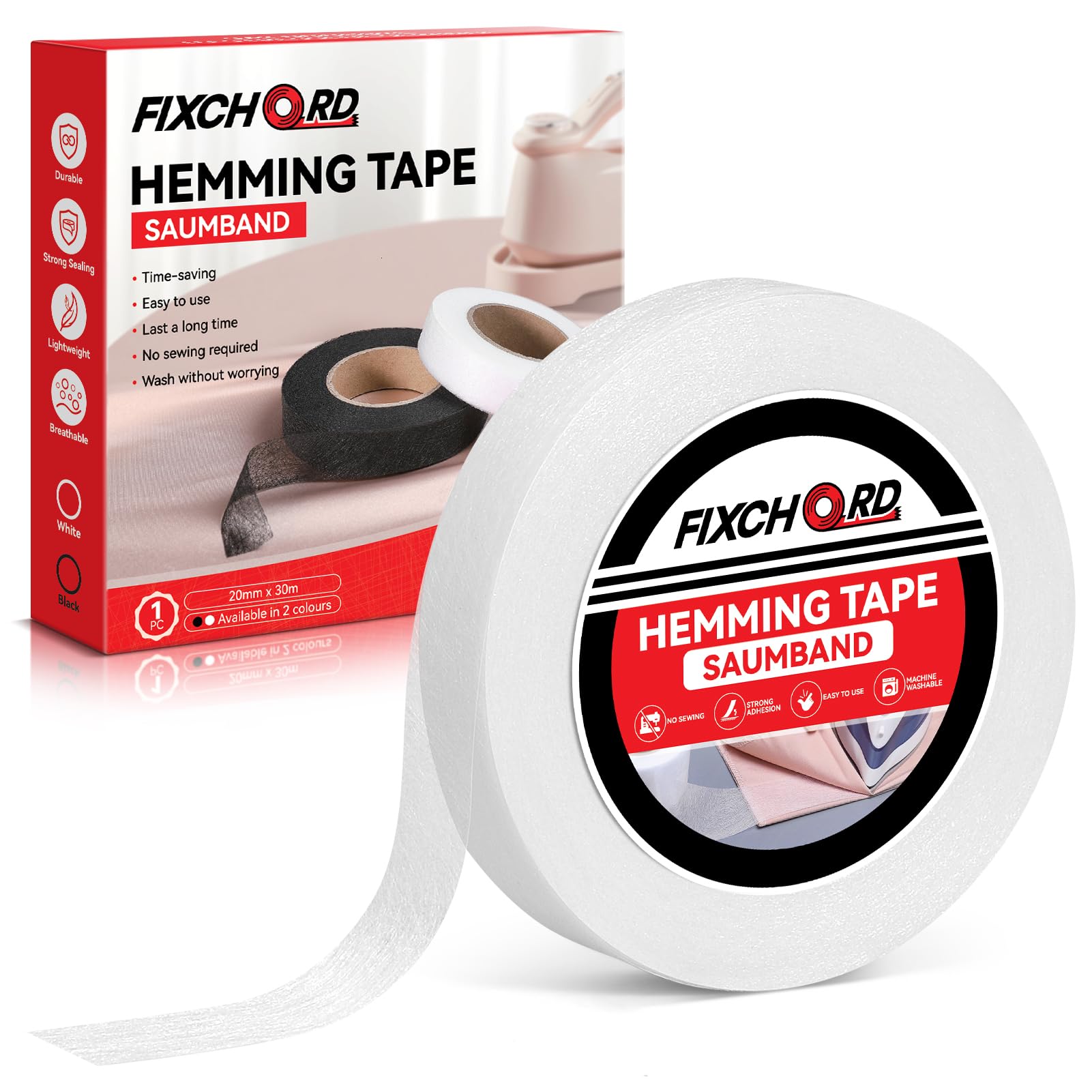 FIXCHORD Hemming Tape, 30m*20mm Hemming Web Ironing Tape, No Sewing Iron on Tape