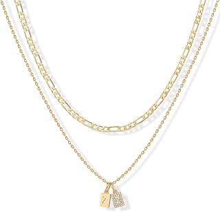 PAVOI Initial Necklace for Women, 14K Gold Plated Double Dog Tag CZ Pendant