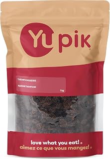 Yupik Thompson Raisins, 1 kg, Gluten-Free, Kosher, Whole Dried Fruits, Naturally Sweet, No Added Sugar, Seedless, Healthy Snacks, Fruity Topping & Inclusion, Ideal for Baking