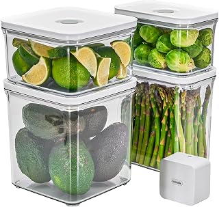 VAKUEN Premium Airtight Food Storage Containers & Vacuum Sealer Machine Starter Set, 4-piece Container with Sealer, 100% Leak Proof,Keep food fresh up to 5 times longer than non-vacuum strorage.