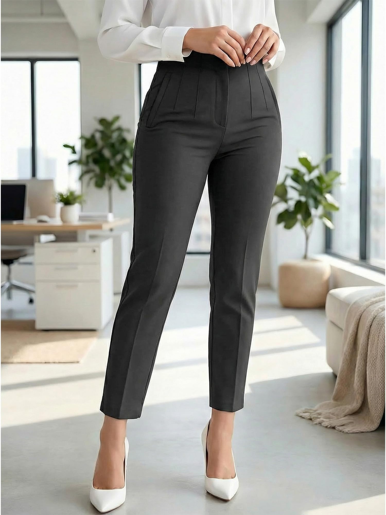 Women High Waist Business Pants Straight Pants Casual Comfortable Stylish Office