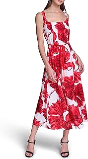 Karl Lagerfeld Women's Sleeveless Scoop Neck Belted A-line Midi Dress