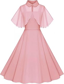 1950s Dresses for Women Vintage Goth Swing Cocktail Dress with Pockets and Chiffon Shawl