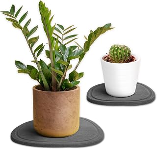 Home - Stone Plant Saucer | Super Absorbent, Quick Drying Indoor Pot Saucers | Made of Natural Diatomaceous Earth | Absorbing Water Instantly | 1 Large & 1 Small Drip Tray | Colour Graphite