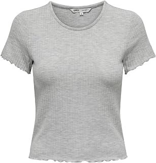Only ONLEMMA - Ribbed Knit Crop Top with Short Sleeve and Neck