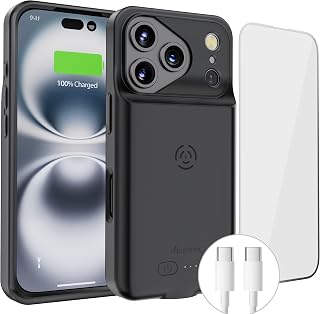 Alpatronix Battery Case for iPhone 17 Pro Max, Portable Strong Slim Protective Extended Charger Cover, 15W Fast Charging, High Capacity with Wireless Charging Case. Black