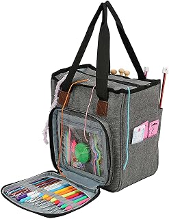 Knitting Bag,Yarn Storage Organizer Tote Bag Holder Case Cuboid with Zipper Closure and Pockets for Knitting Needles Crochet Hooks Project Accessories,Easy to Carry, Grey