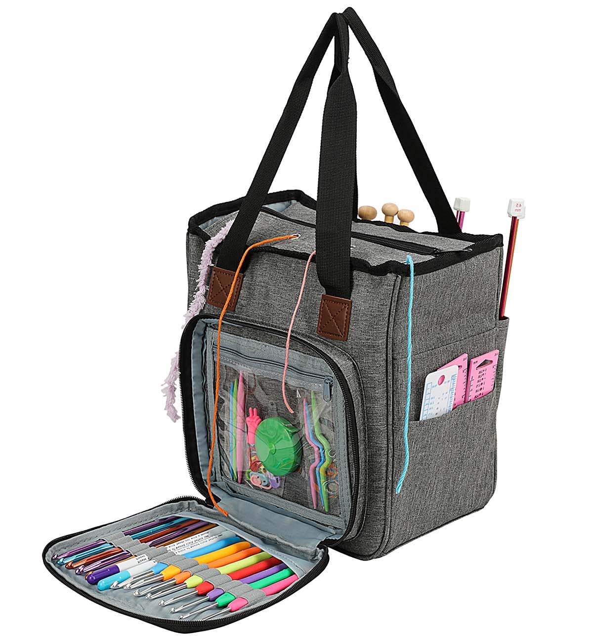 Knitting Bag,Yarn Storage Organizer Tote Bag Holder Case Cuboid with Zipper Clos