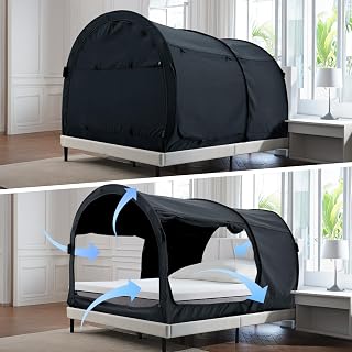 Alvantor® Bed Canopy Bed Tents Dream Tents Privacy Space Twin Size Sleeping Tent Indoor Pop Up Portable Frame Curtains Breathable Grey Cottage (Mattress Not Included) Reducing Light