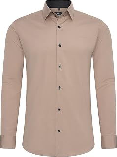 Rusty Neal Men's High Quality Slim Fit Long Sleeve Stretch Contrast Shirt Leisure Shirt
