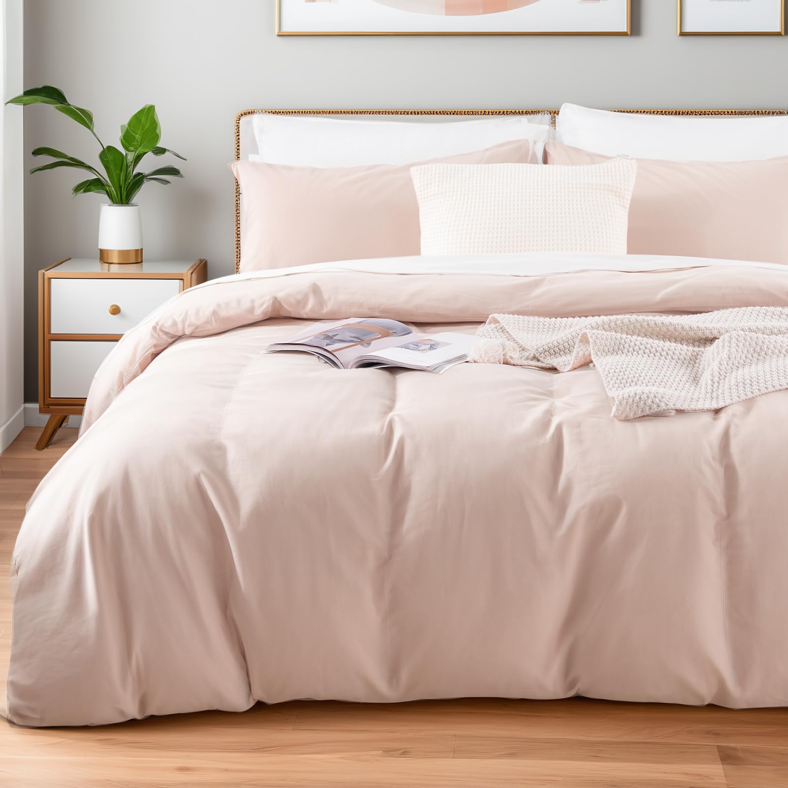 NEXHOME PRO Duvet Cover Set Queen Size Linen Look Textured Organic Natural 100% 