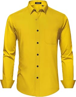 HISDERN Mens Dress Shirts Long Sleeve Button Down Casual Shirts for Men Inner Contrast Formal Business Tuxedo Wedding Shirt