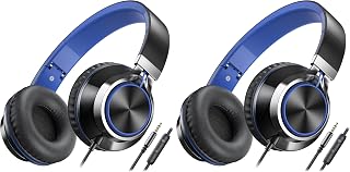AILIHEN C8 Headphones Wired, On-Ear Headphones with Microphone and Volume Control Foldable Corded Stereo 3.5mm Headset for Smartphones Chromebook Laptop Computer PC Tablets Travel(Black/Blue)