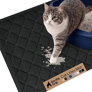 GORILLA GRIP Cat Litter Box Mat, Cushioned Coil Mesh Litter Trapping Mats, Scatter Control Supplies for Less Mess, Phthalate Free, Ultra Deep Catch Grooves, Rinse or Vacuum to Clean, 61x43 Black