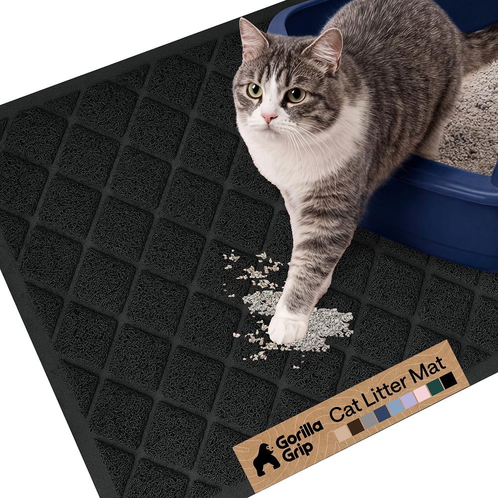 GORILLA GRIP Cat Litter Box Mat, Cushioned Coil Mesh Litter Trapping Mats, Scatt