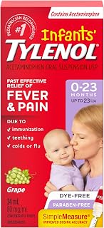 Tylenol Infant Pain & Fever Reliever, Grape Suspension, Dye Free, 24mL | Infant Tylenol acetaminophen drops, ages 0-23 months, newborn essentials, 80mg per dose, SimpleMeasure dosing