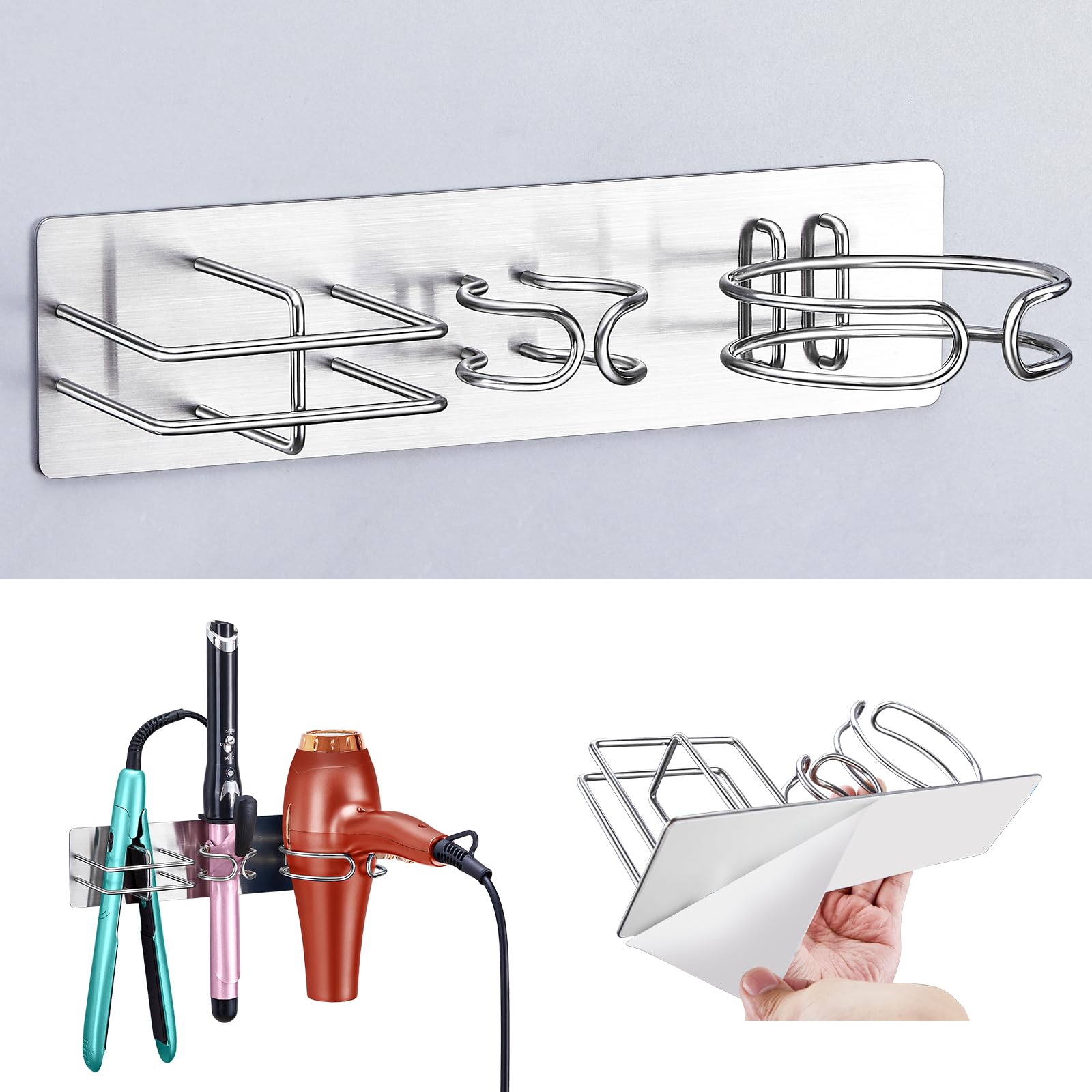 YYBO Hair Dryer and Straightener Holder Wall Mount Hair Dryer Holders, 3 in 1 Ba
