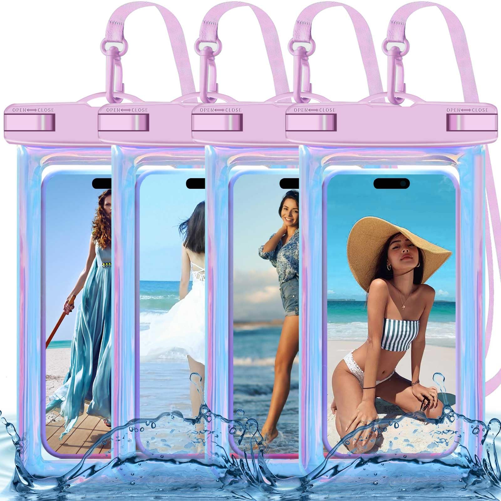 Up to 8.3" 4 Pack Iridescence Universal Waterproof Phone Pouch, Large Phone Wate