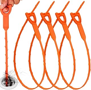 Drain Snake Clog Remover - 4 Pack 20 Inch Flexible Tool for Hair Clogs | Drain Clog Remover, Drain Snake, Non-Chemical Cleaner, Easy To Use, Rinse And Reuse For Kitchen And Bathroom