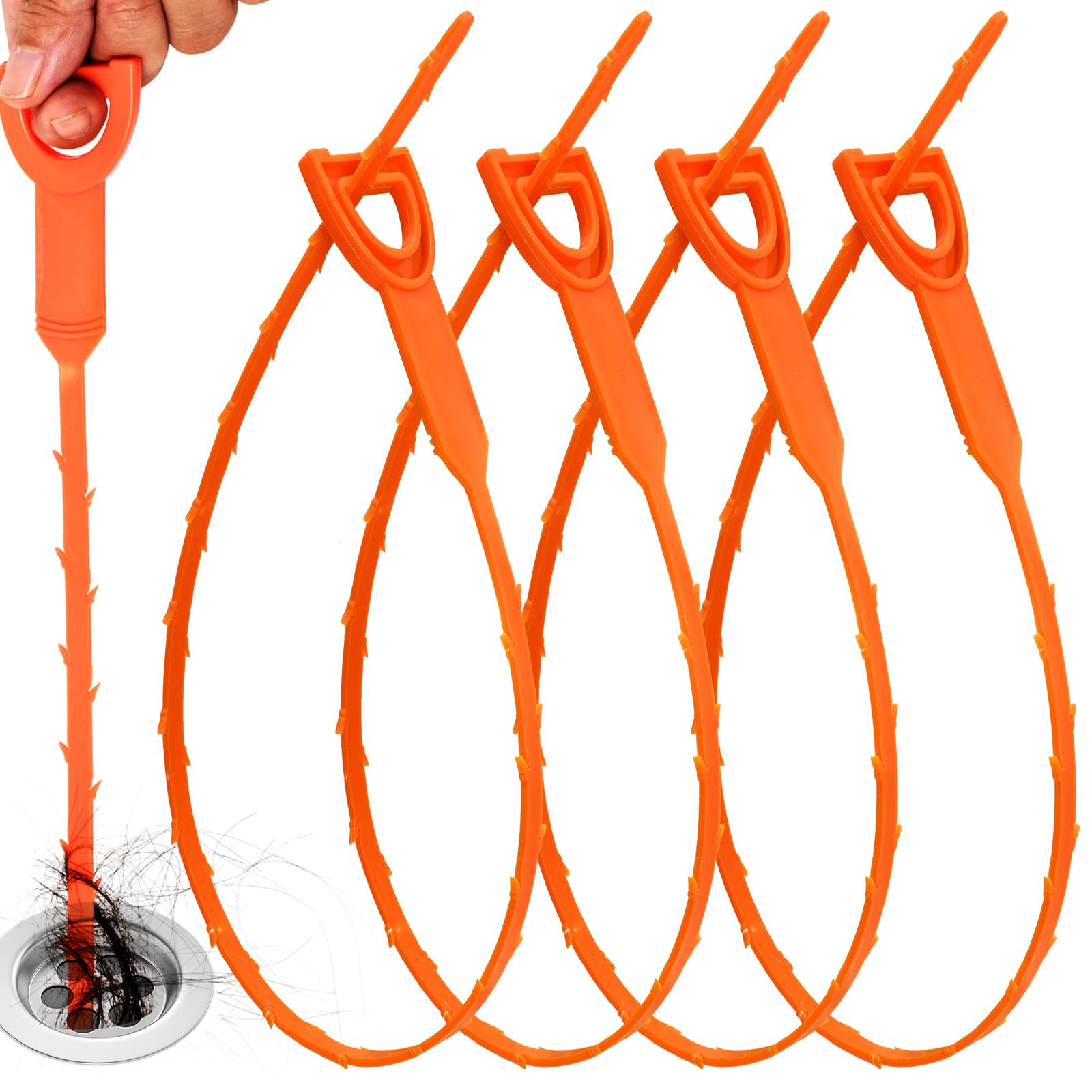 Drain Snake Clog Remover - 4 Pack 20 Inch Flexible Tool for Hair Clogs | Drain C