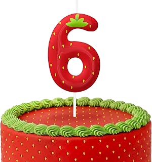 Strawberry Birthday Candles, Fruit Birthday Cake Candles for Girls Boys, Strawberry Shortcake or Red Cake Topper for Theme Party Decorations, Birthday Cake Decorations for Pet Party Supplies Number 6