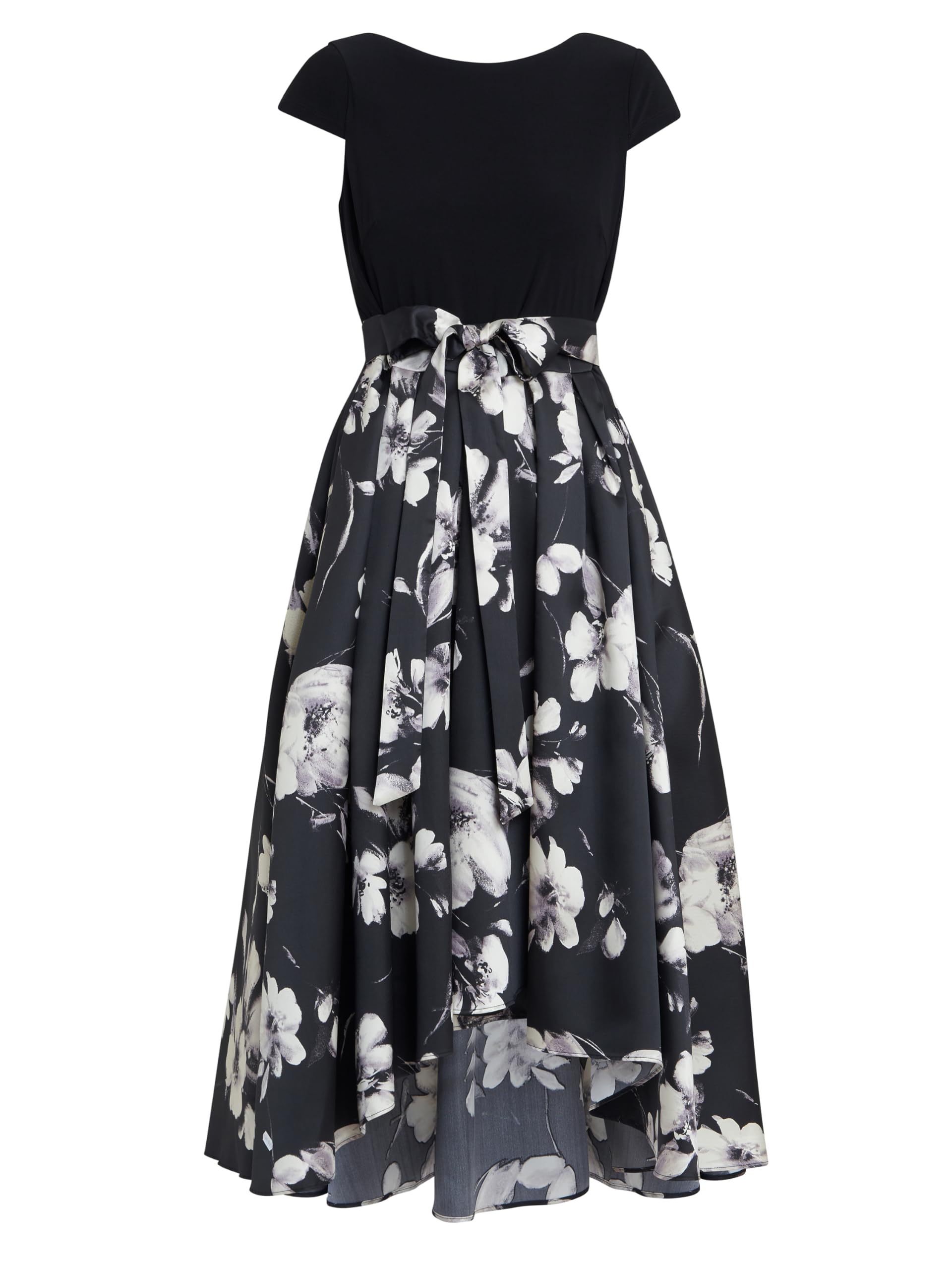 Gina Bacconi Jersey and Jacquard Printed Dress, Black/Ivory, 22