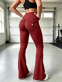 Women's High Waist Flare Leggings with Pockets Butt Lifter Cargo Gym Yoga Pants