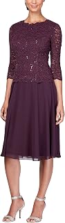 Alex Tea Length Sequin Mock Dress (Petite And Regular) Women's Special Occasion Dress, Deep Plum